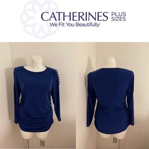 Catherine’s Curvy Studded Wrap Shirt Blouse Blue